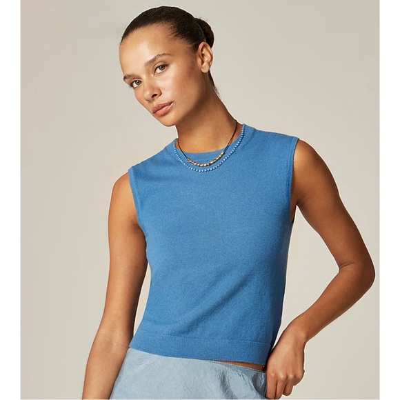 NWT J. Crew Featherweight Cashmere-blend Cropped Sweater Shell Bellflower Blue - Picture 1 of 6